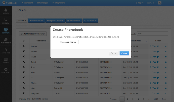 create phonebook from search popup