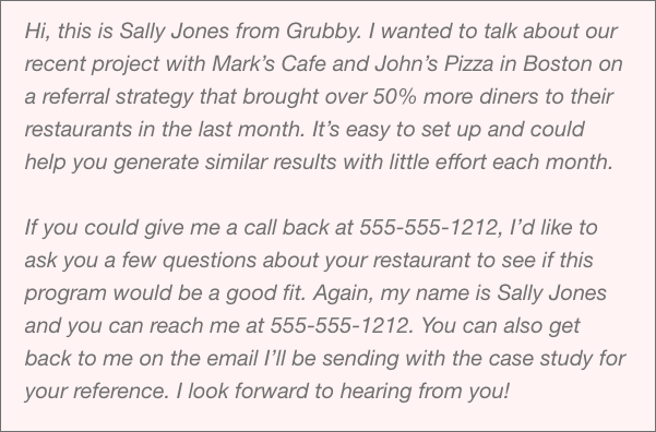 Business voicemail message example