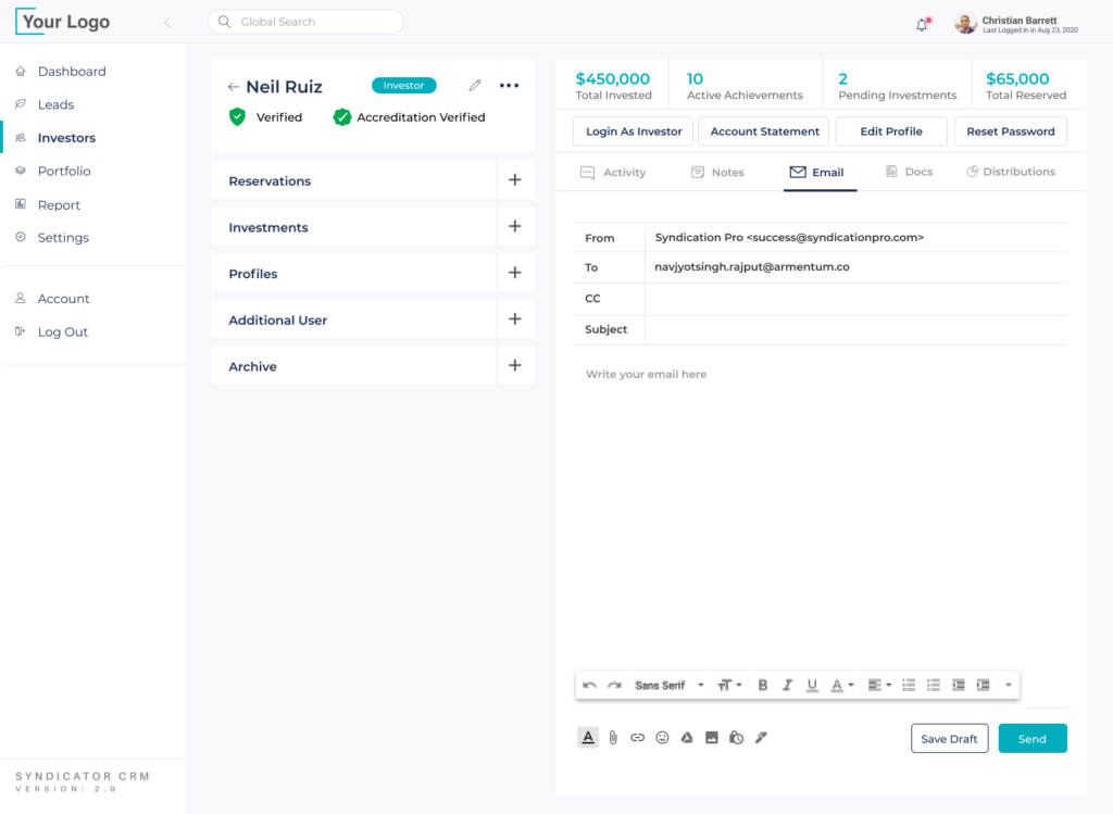 real estate crm syndication pro interface