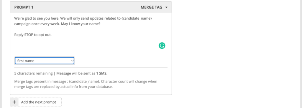 send election campaign text messages setting up automated prompt